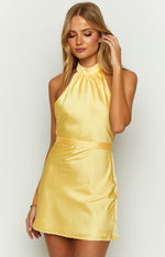 Florida Yellow Satin Mini Dress Image