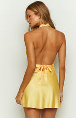 Florida Yellow Satin Mini Dress Image