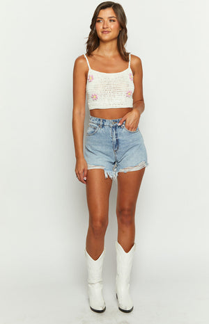 Flower Power White Crop Top