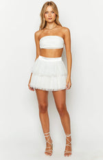 Frosty Ruffle White Mini Skirt Image