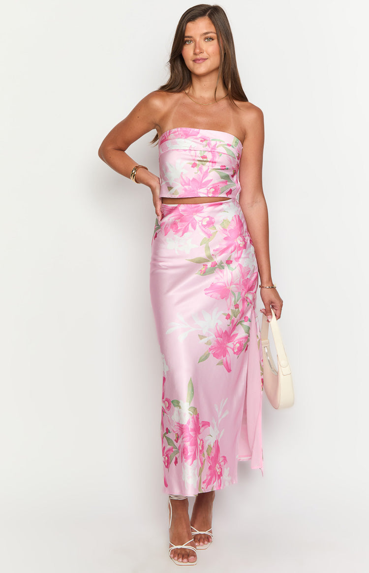 Genevieve Pink Floral Print Maxi Skirt Image