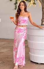 Genevieve Pink Floral Print Maxi Skirt Image