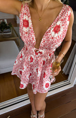 Genovia Red Tile Print Mini Dress Image