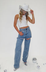 Gem Diamante Trim Wide Leg Denim Jeans Image