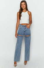 Gem Diamante Trim Wide Leg Denim Jeans Image