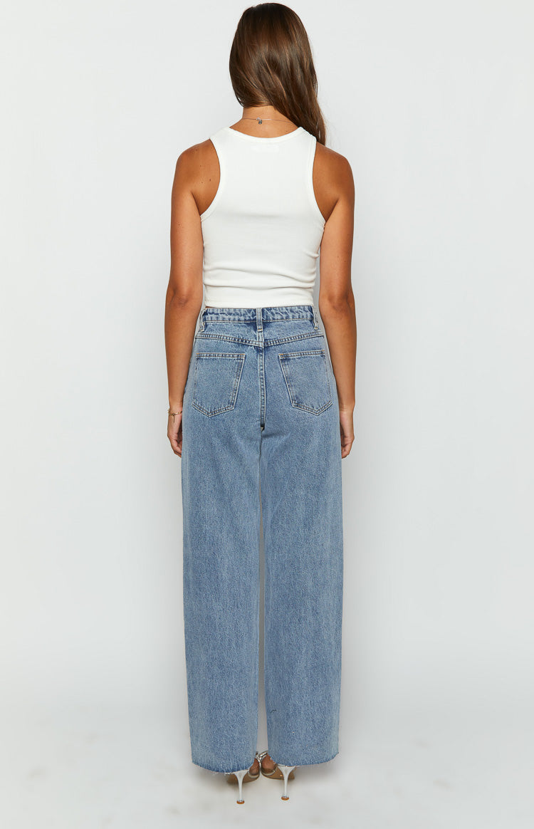 Gem Diamante Trim Wide Leg Denim Jeans Image