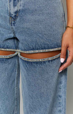 Gem Diamante Trim Wide Leg Denim Jeans Image