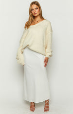 Genevieve White Satin Maxi Skirt Image