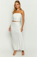 Genevieve White Satin Maxi Skirt