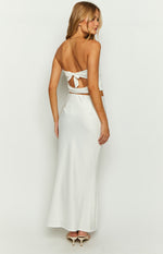 Genevieve White Satin Maxi Skirt Image