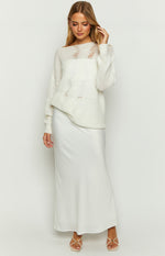 Genevieve White Satin Maxi Skirt Image