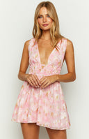 Genovia Pink Floral Chiffon Mini Dress