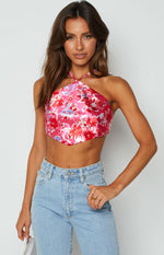 Gina Pink Floral Halter Top Image