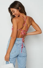 Gina Pink Floral Halter Top Image