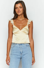 Golden Glow Yellow Satin Crop Top Image