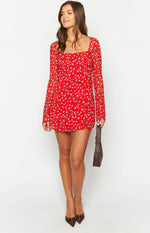 Goldie Red Floral Long Sleeve Mini Dress Image