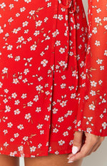 Goldie Red Floral Long Sleeve Mini Dress Image