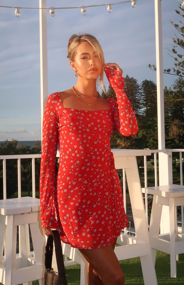 Goldie Red Floral Long Sleeve Mini Dress Image