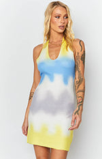 Graffiti Halter Mini Dress Yellow Image