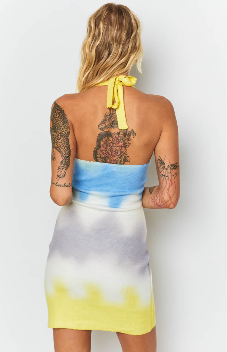 Graffiti Halter Mini Dress Yellow Image