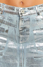 Groove Metallic Silver Denim Mini Skirt Image