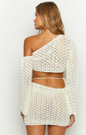 Hadie White Crochet Mini Skirt