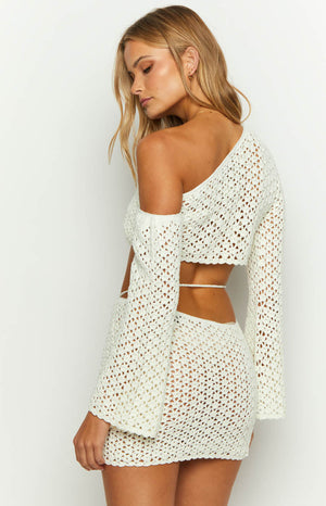 Hadie White Crochet Off Shoulder Top