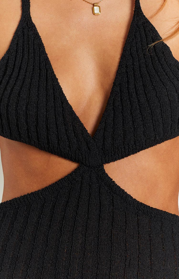 Hallie Black Knit Cut Out Midi Dress Image