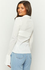 Harley White Sheer Button Up Long Sleeve Knit Top Image