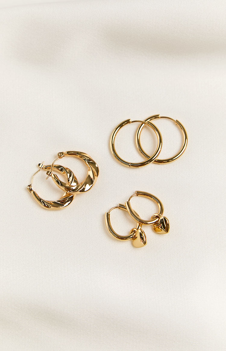 Harpie Gold Hoop Earrings 3 Pack