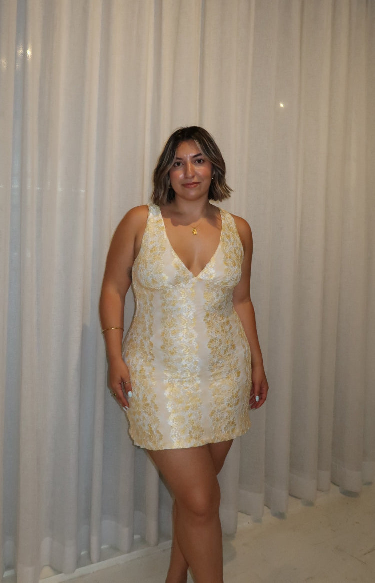 Harrie Yellow Lace Mini Dress Image