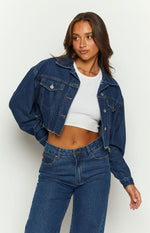 Helena Dark Wash Denim Cropped Jacket Image