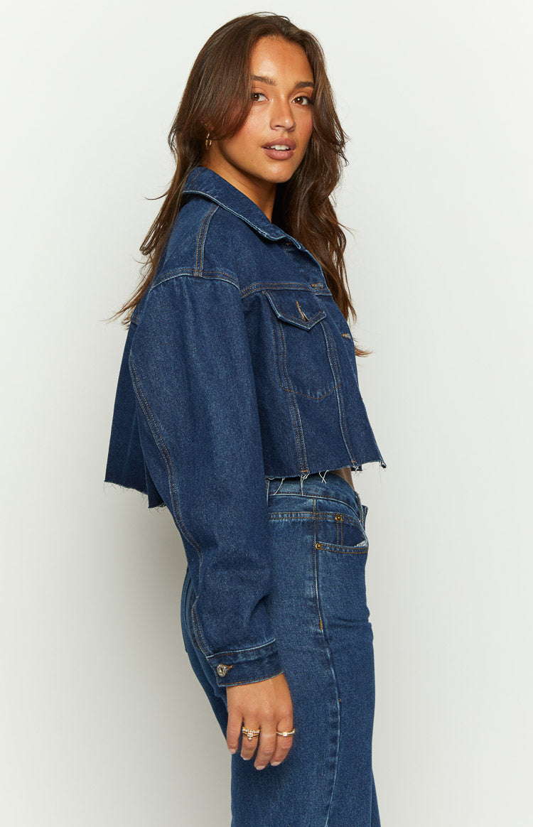 Helena Dark Wash Denim Cropped Jacket Image