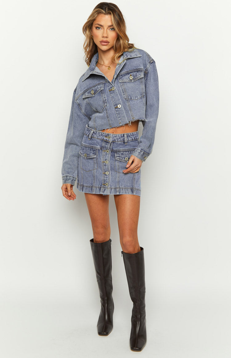 Helena Mid Wash Denim Cargo Mini Skirt Image