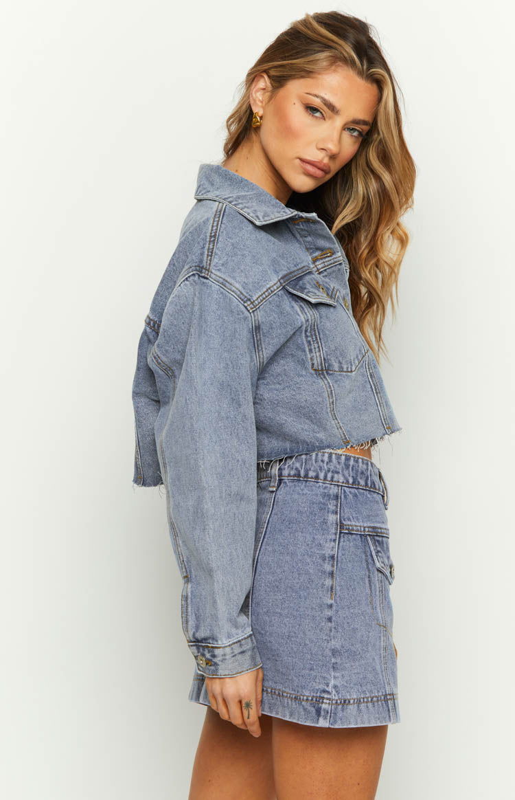 Helena Mid Wash Denim Cargo Mini Skirt Image