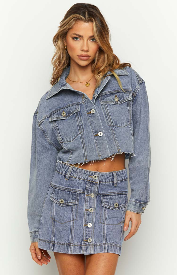 Helena Mid Wash Denim Cropped Jacket Image