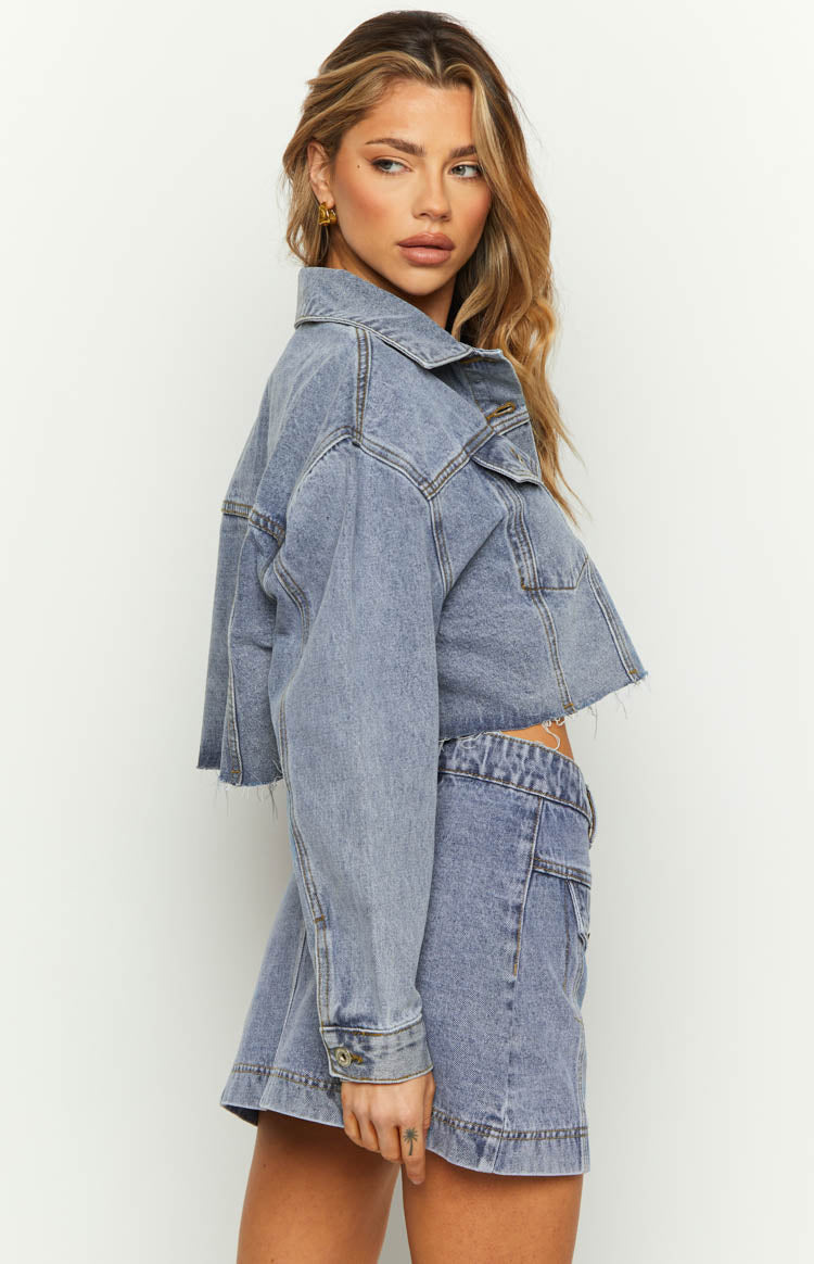 Helena Mid Wash Denim Cropped Jacket