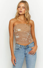 Hilux Beige Floral Mesh Bandeau Top Image