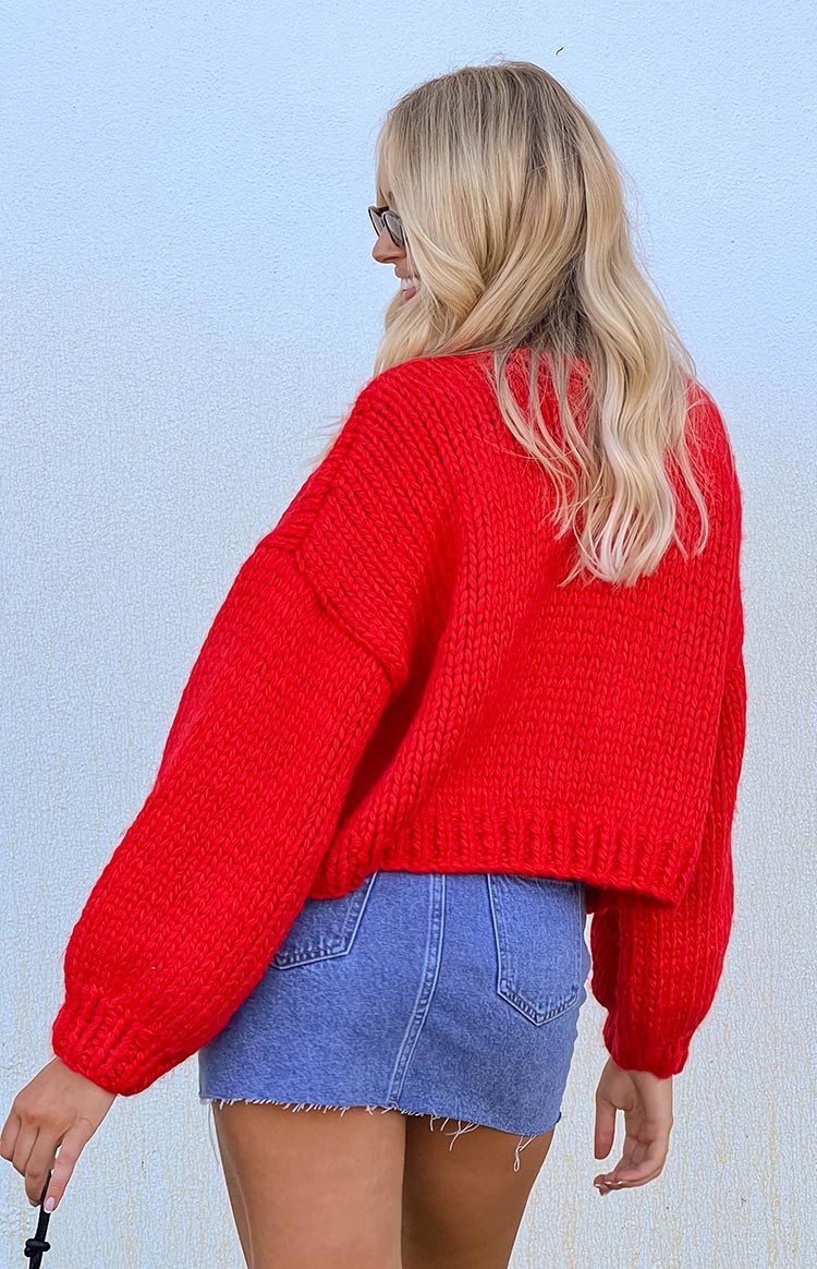 Holiday Red Tie Up Knit Cardigan Image