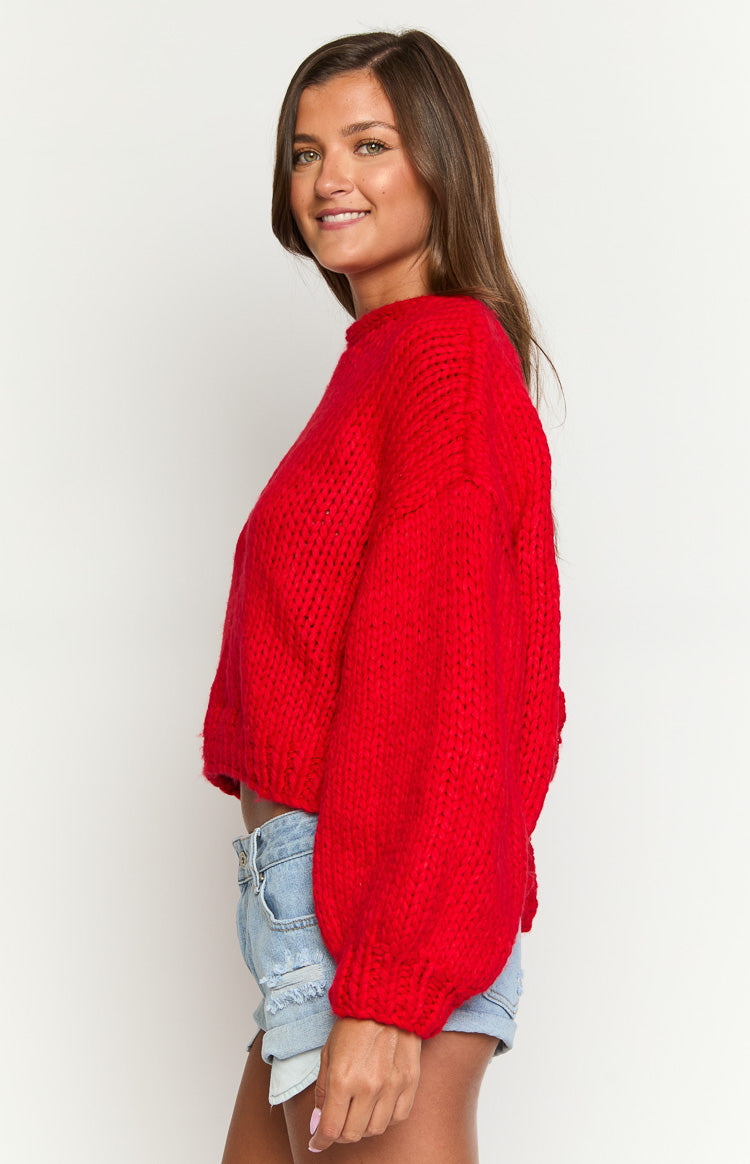 Holiday Red Tie Up Knit Cardigan Image