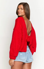 Holiday Red Tie Up Knit Cardigan Image