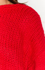 Holiday Red Tie Up Knit Cardigan Image