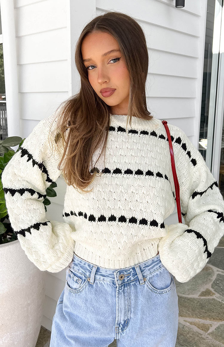 Holly White Heart Stripe Sweater Image