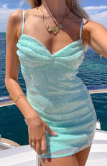 Honey Aqua Sequin Mini Dress Image