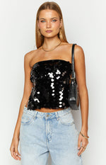 Ibiza Black Sequin Strapless Top Image