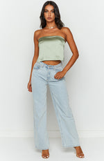 Ibiza Olive Satin Strapless Top Image