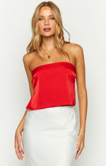 Ibiza Red Satin Strapless Top Image