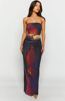 Imogen Black Blurred Tulip Print Maxi Dress