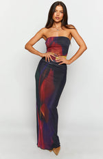 Imogen Black Blurred Tulip Print Maxi Dress Image