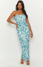 Imogen Blue Floral Strapless Maxi Dress Image